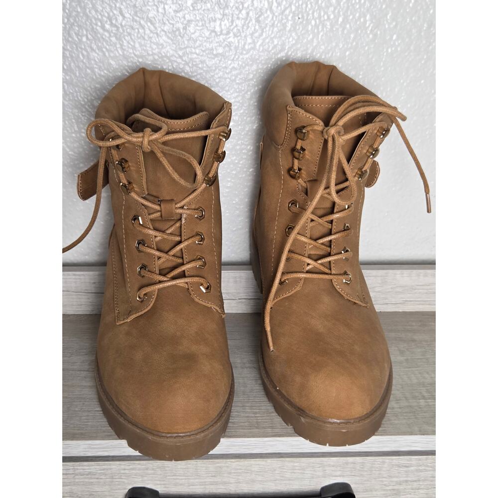torrid Tan Lace-Up Combat Booties with Chunky Sole